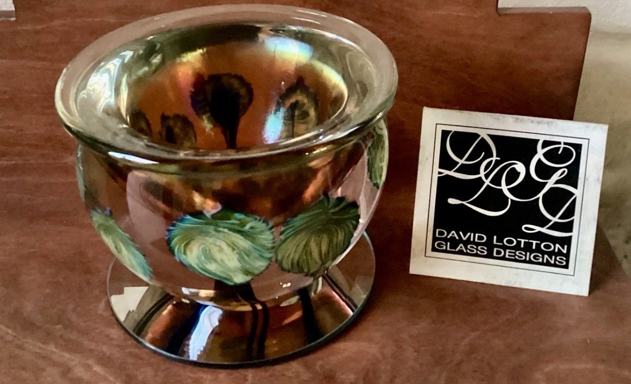 David Lotton Art Glass Design Amber Signed 2006 Blue Thistle Bowl Vase 4.5X5.5