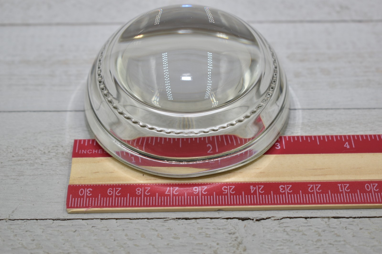 VTG Round Dome Magnifying Glass Paperweight Rippled / Beaded Inside Edge Desk 3″