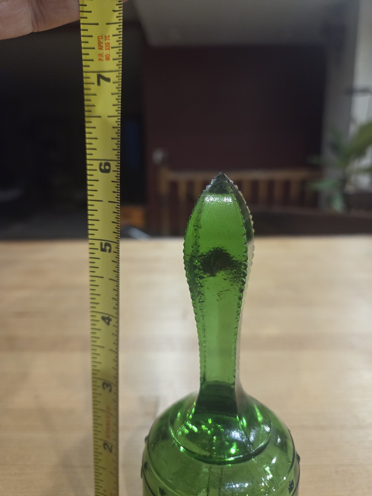 Vintage 1976 Bicentennial Green Glass Liberty Bell Commemorative Hand Bell