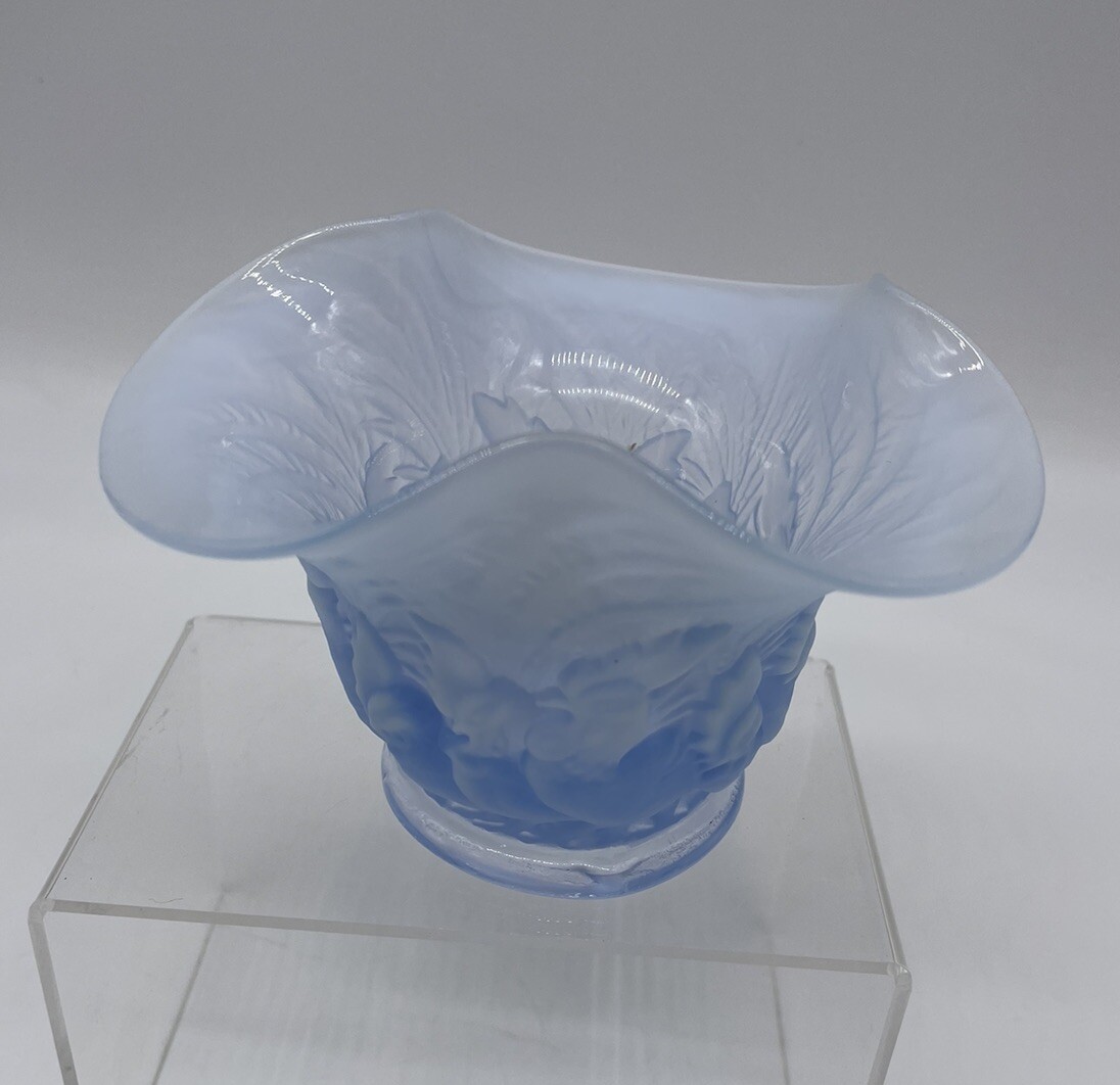 1930s Duncan & Miller Chanticleer Rooster Chicken Frosted Blue Hombre Glass