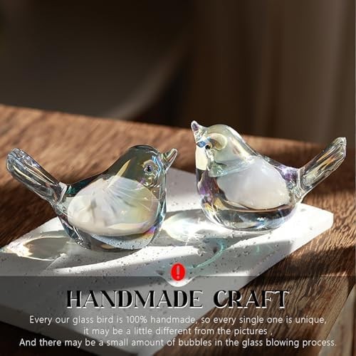 H&D HYALINE & DORA Set of 2 Glass Birds Figurines Handmade Blown Glass Bird F…