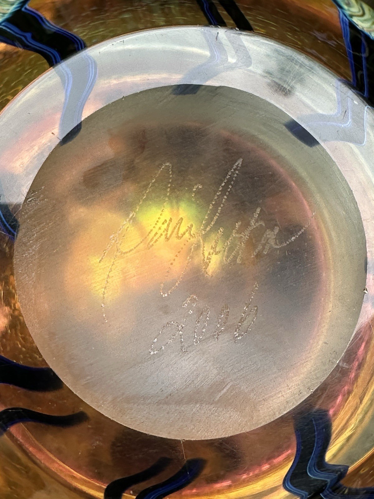 David Lotton Art Glass Design Amber Signed 2006 Blue Thistle Bowl Vase 4.5X5.5
