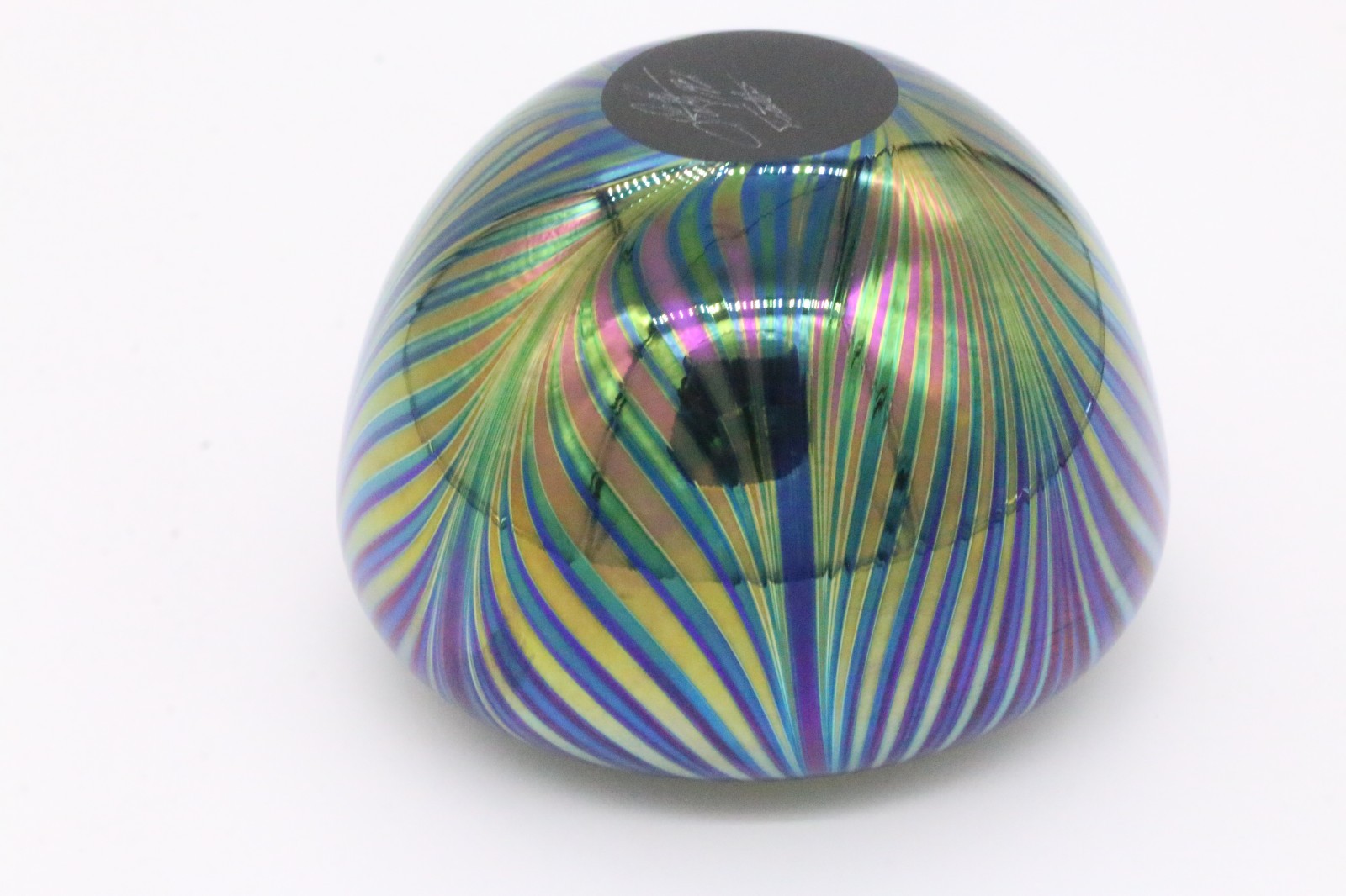 David Lotton Signed Iridescent Pulled-Feather Art Glass Vase Swirling Lustre