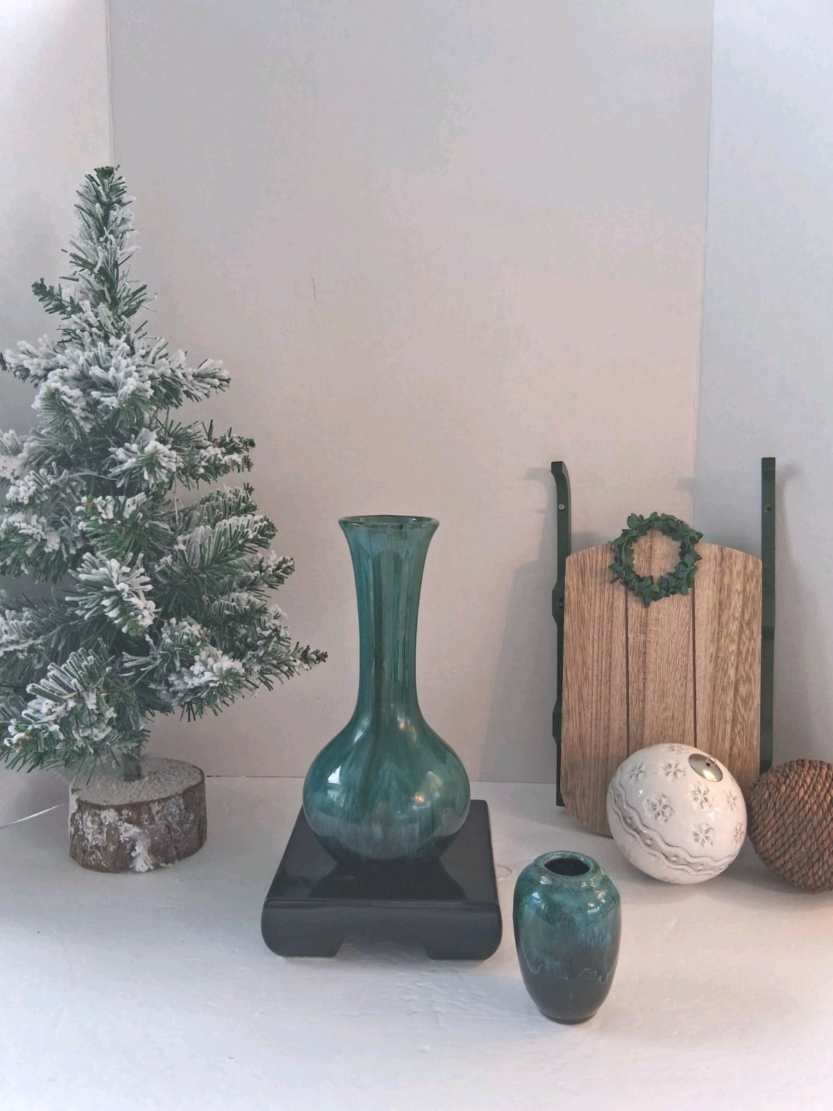 VTG 1970’s Blue Mountain Pottery Vases; 2 Pc Set, Blue/Green Drip Glaze;…