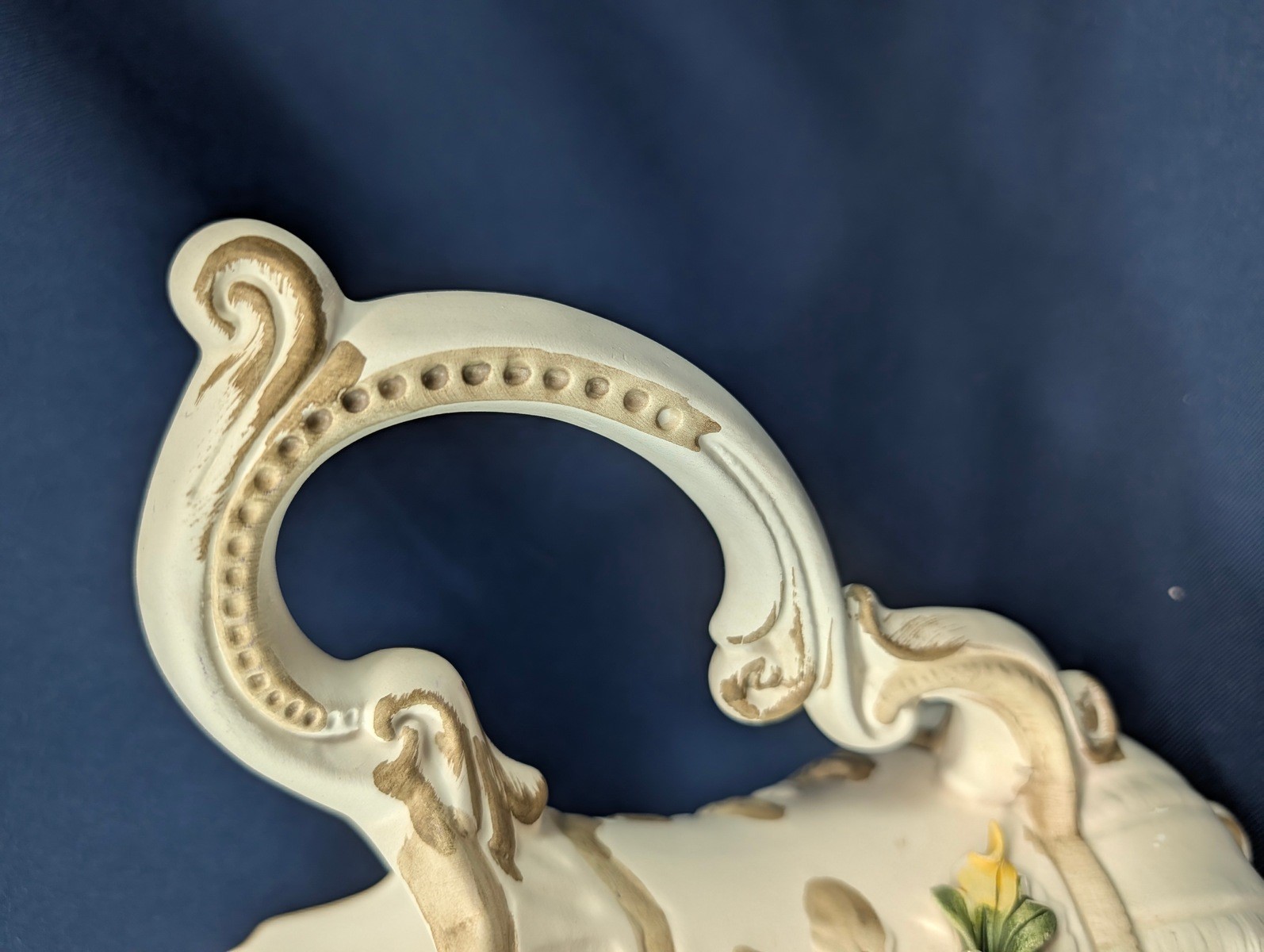 Elegant Capodimonte 3D Roses Pitcher Vase Jug Hand Painted Bisque Porcelain MINT