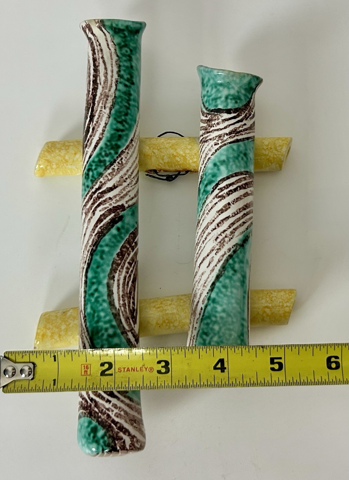 Vintage MCM Italian Wall Pocket Vase Italy Pottery Handmade Bamboo Ladder RB