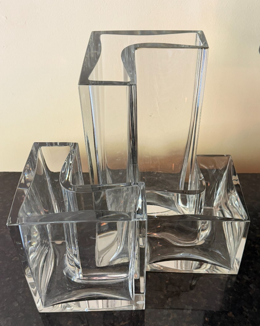 3 signed Baccarat colorless crystal glass Angle vases – selling all 3 together!