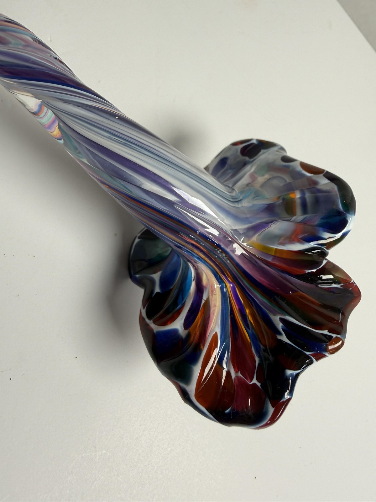 Multicolor Art Glass Flower Stem Sculpture Swirled Unmarked Home Decor Piece