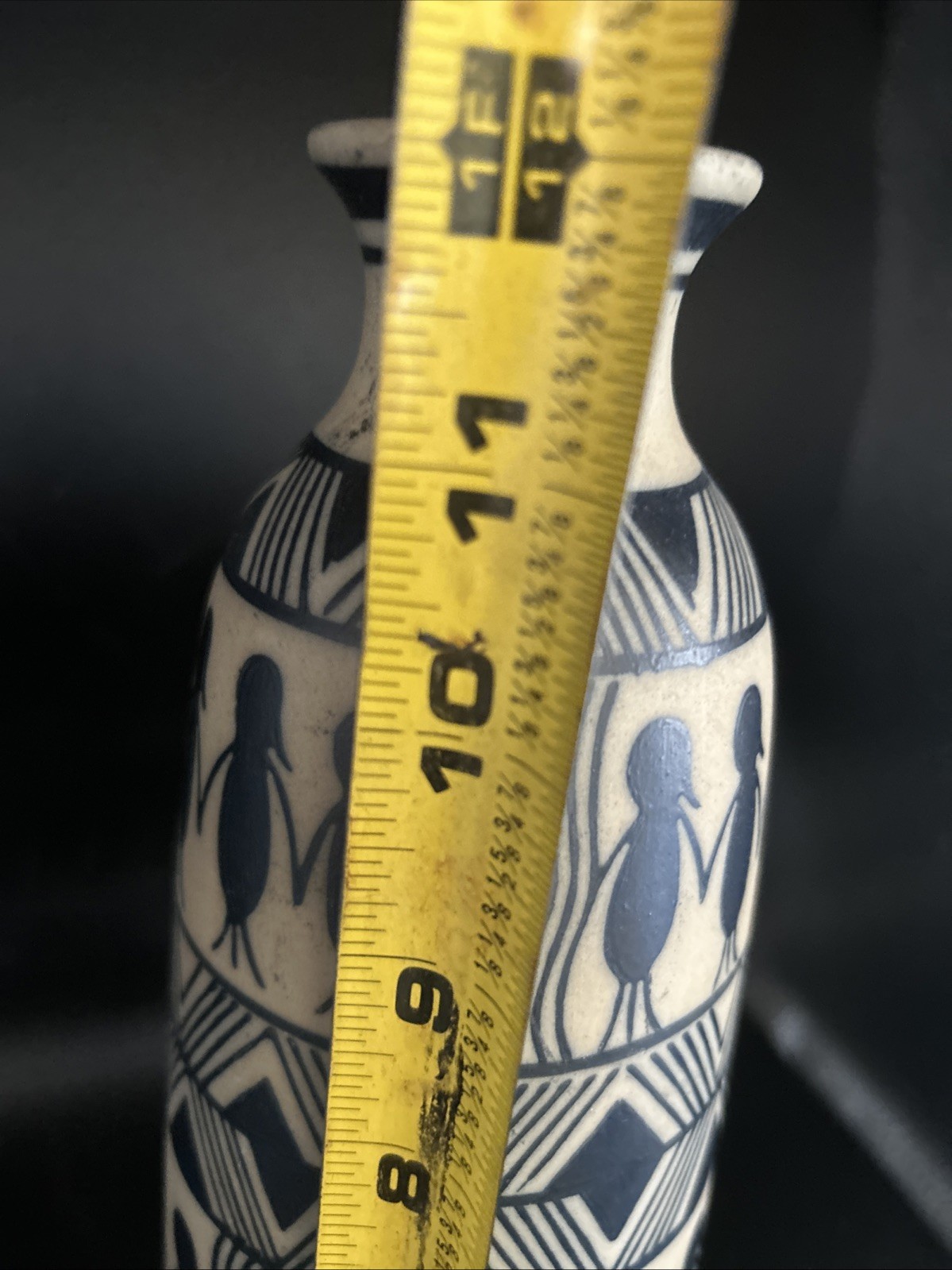 Vintage Sauri Warli Folk Art Pottery Vase People Holding Hands In Unity