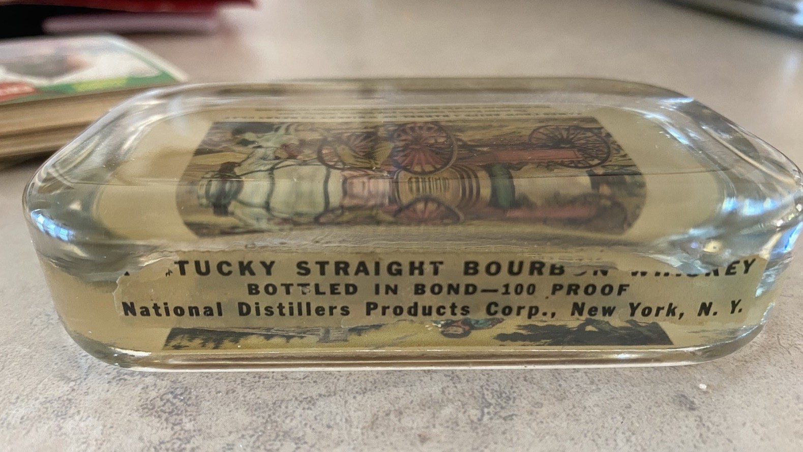 VTG Antique Glass Pioneer James OLD CROW Barrel WHISKEY Paperweight Advertising