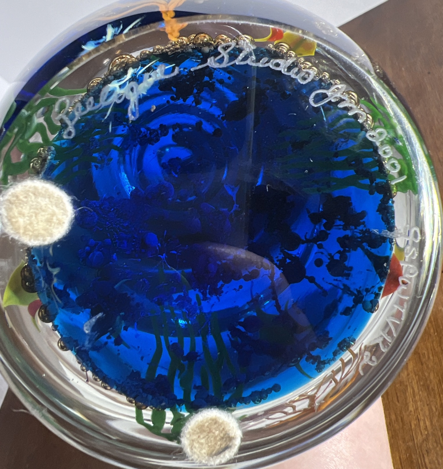 Vtg. RARE ZELLIQUE STUDIO AQUARIUM Fish 9.25”Art Glass Paperweight by J MOREL