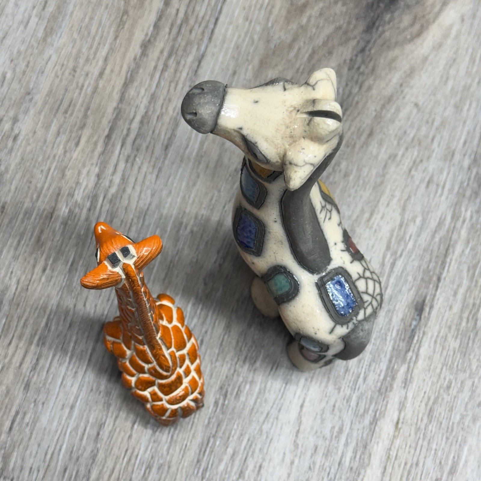 VTG Giraffe Figures Set of 2 Raku & Artesania Rinconada South Africa & Uruguay