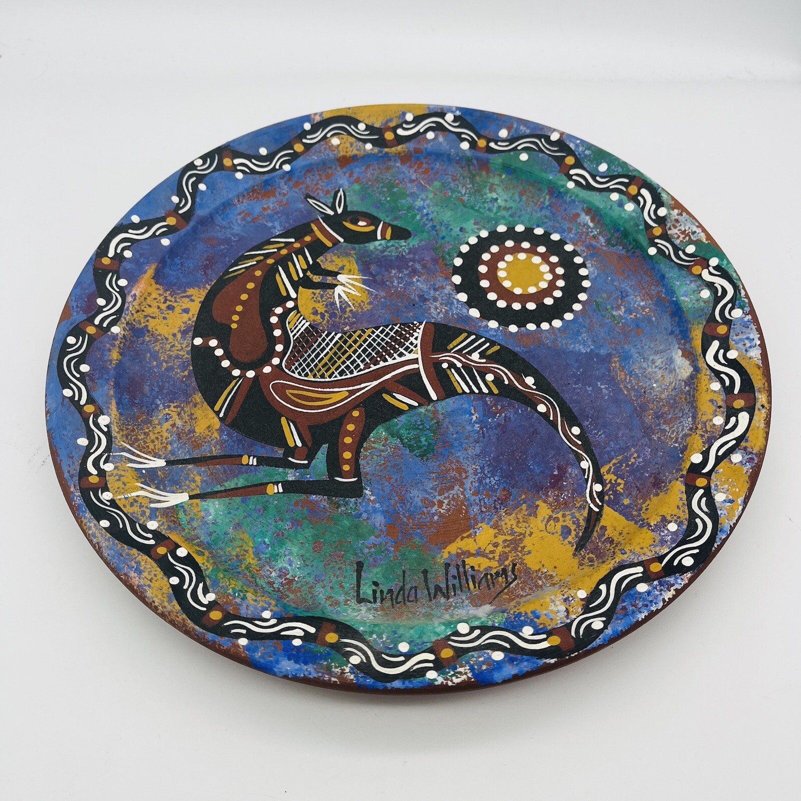 Linda Williams Original Aboriginal Art Hand Painted Dot Kangaroo Signed Plate