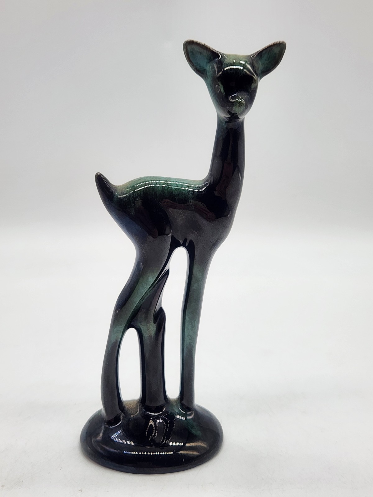 Blue Mountain Pottery Canada Green Brown Drip Glazed Standing Deer Figurine