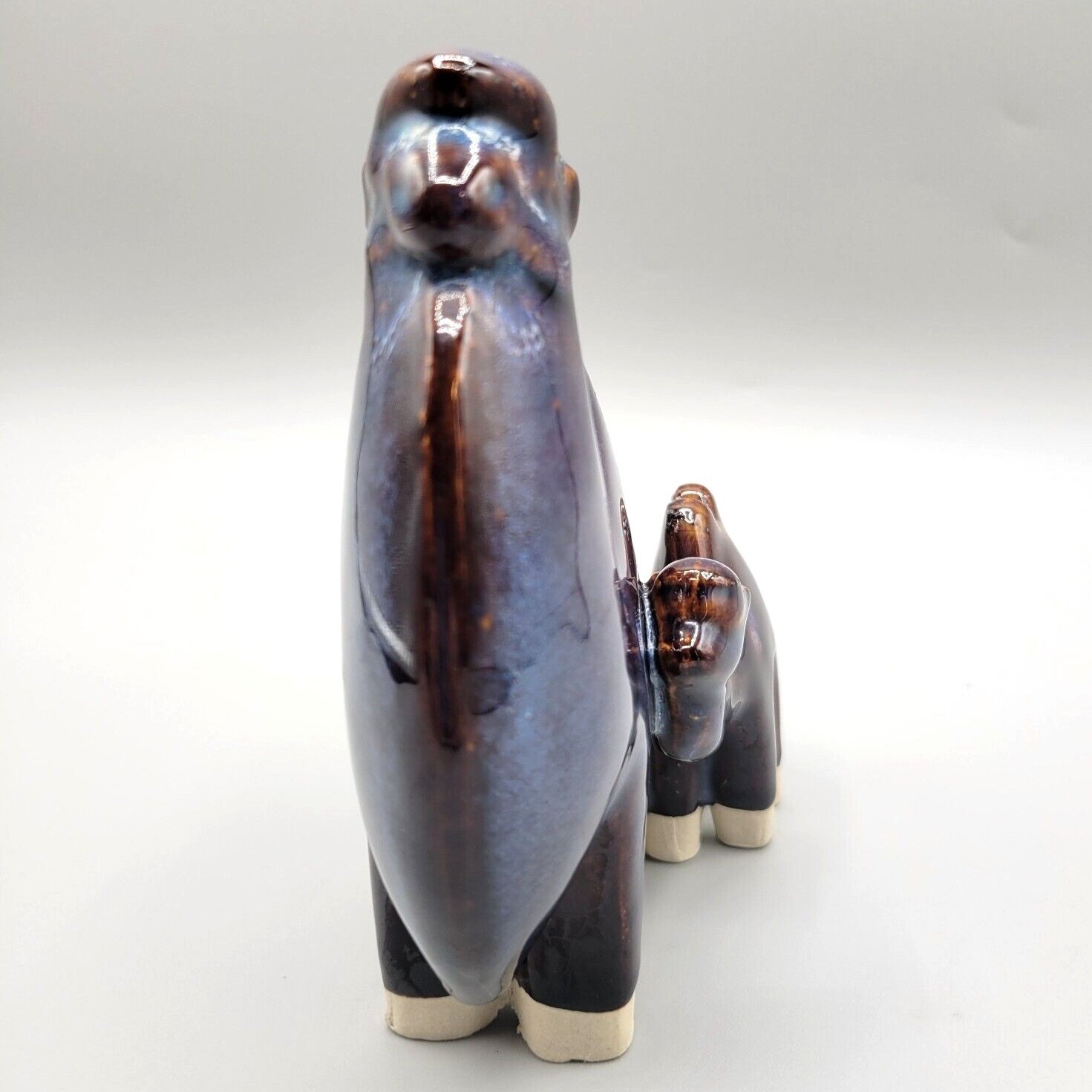 Two Hump Camels Mama and Baby Lava Drip Glaze Studio Art Pottery Blue Purple