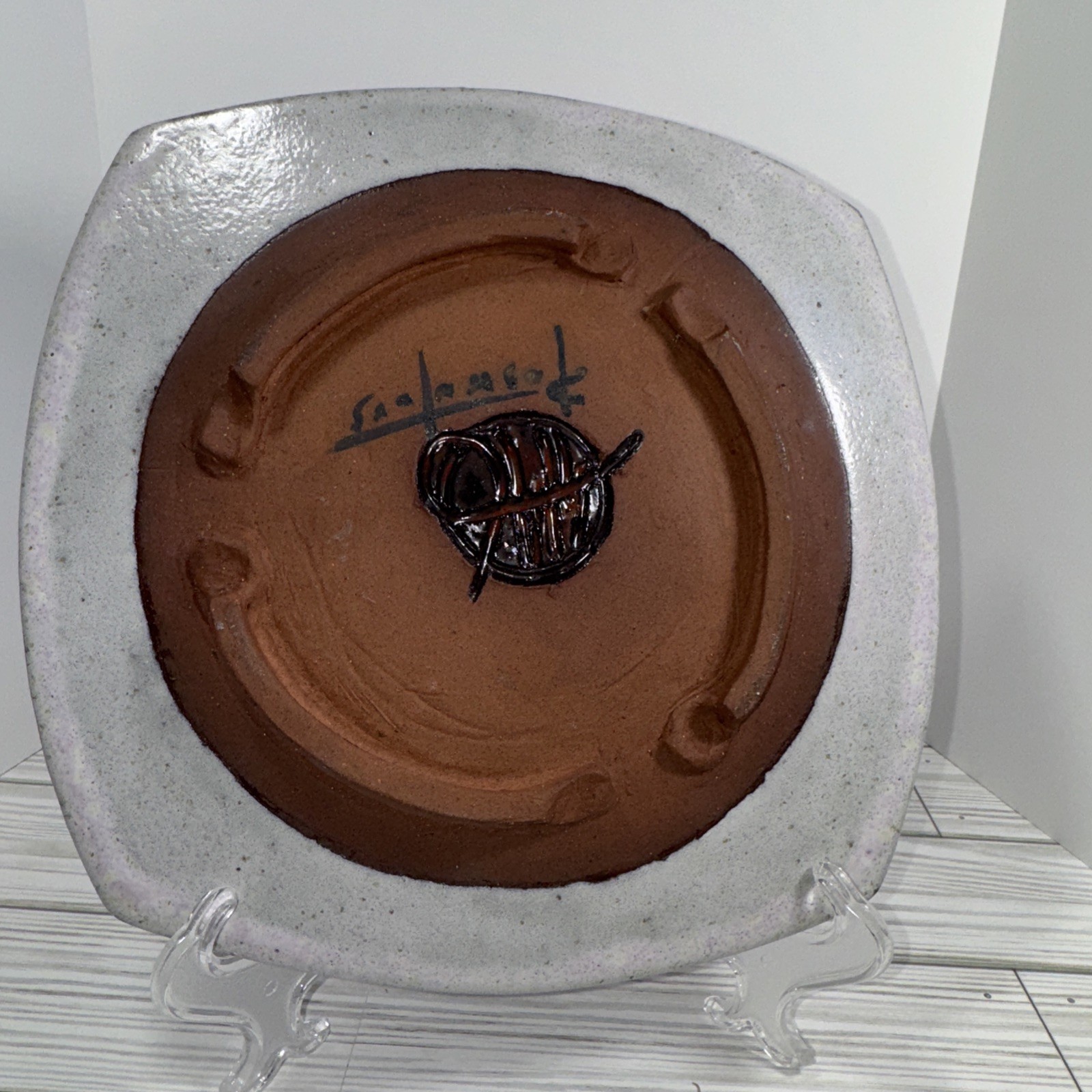 Red Clay Studio Art Plate Raku Style Woman Extending Hand In Water 9.25 Signed