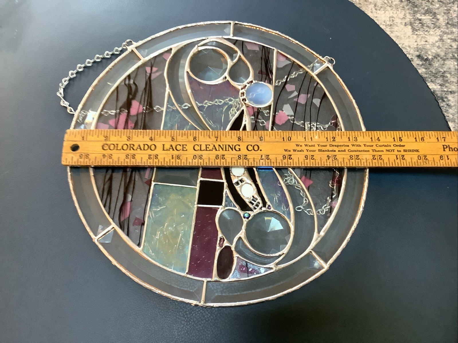 Handmade Round Stain Glass 3D Hanging Glass 14 Inch Colorful Piece-BEAUTIFUL!