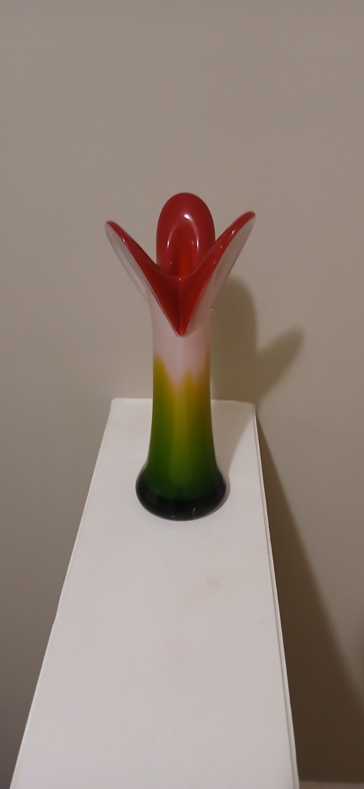 Vintage Green, Pink, Red & White Art Glass Flower Vase