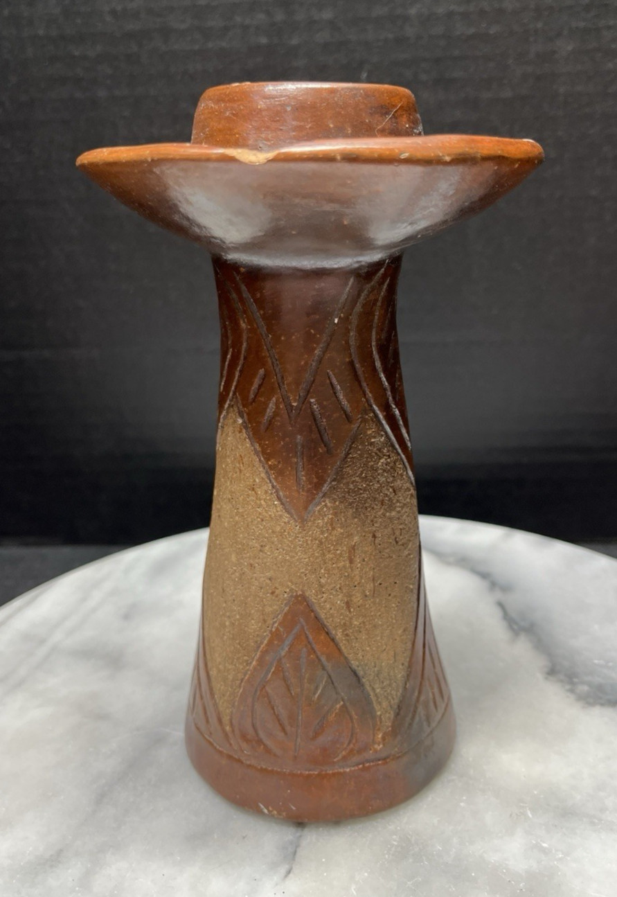 Indonesian Sasak Pottery Earthenware Handmade Pedestal Votive Candle Holder FLAW
