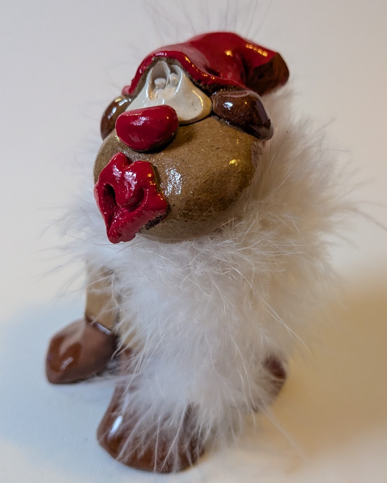Nancy Hicks Vintage Pottery Reindeer with Feather Boa Appalachian Folk Art