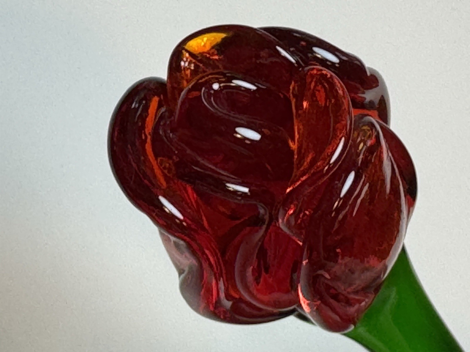 Hand Blown Glass Red Rose Flower Long Stem Art Glass Figurine Decor Gift