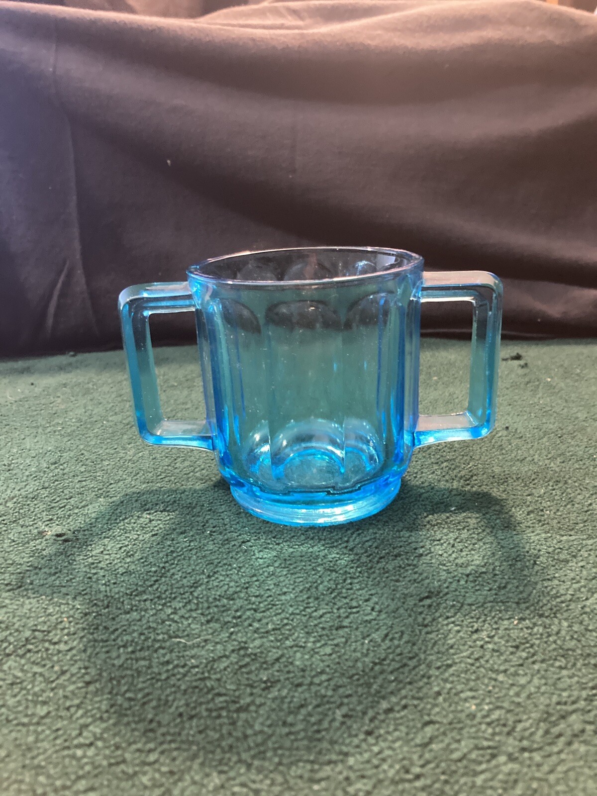 Vintage Sapphire Blue Trophy Vase Cup Double Handles Glass