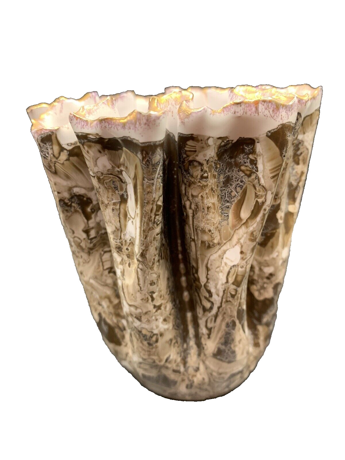 Made in Italy Art Vase Glazed Pottery Ruffled Handkerchief 4.5″ Tall MCM 33-14