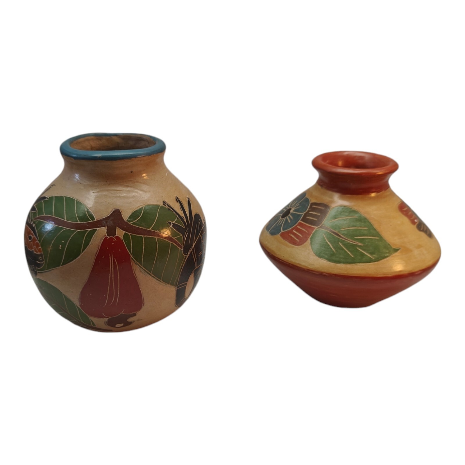 Nicaragua Pottery Vase Hand Carved Cut Design Clay Pot Iguana Lizard Floral