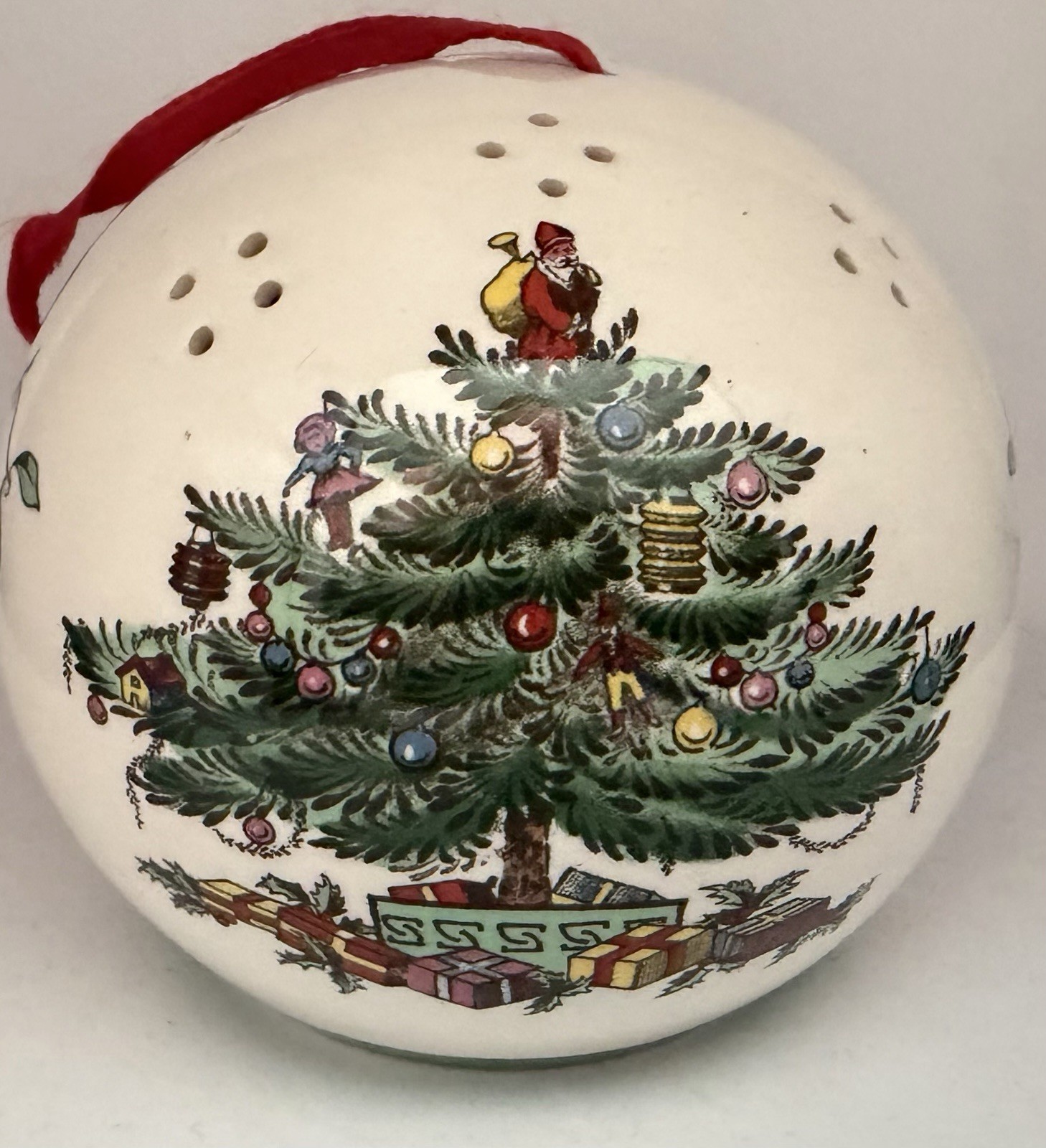 Vtg Spode Christmas Tree Design Pomander Potpourri Holder Ball Ornament England