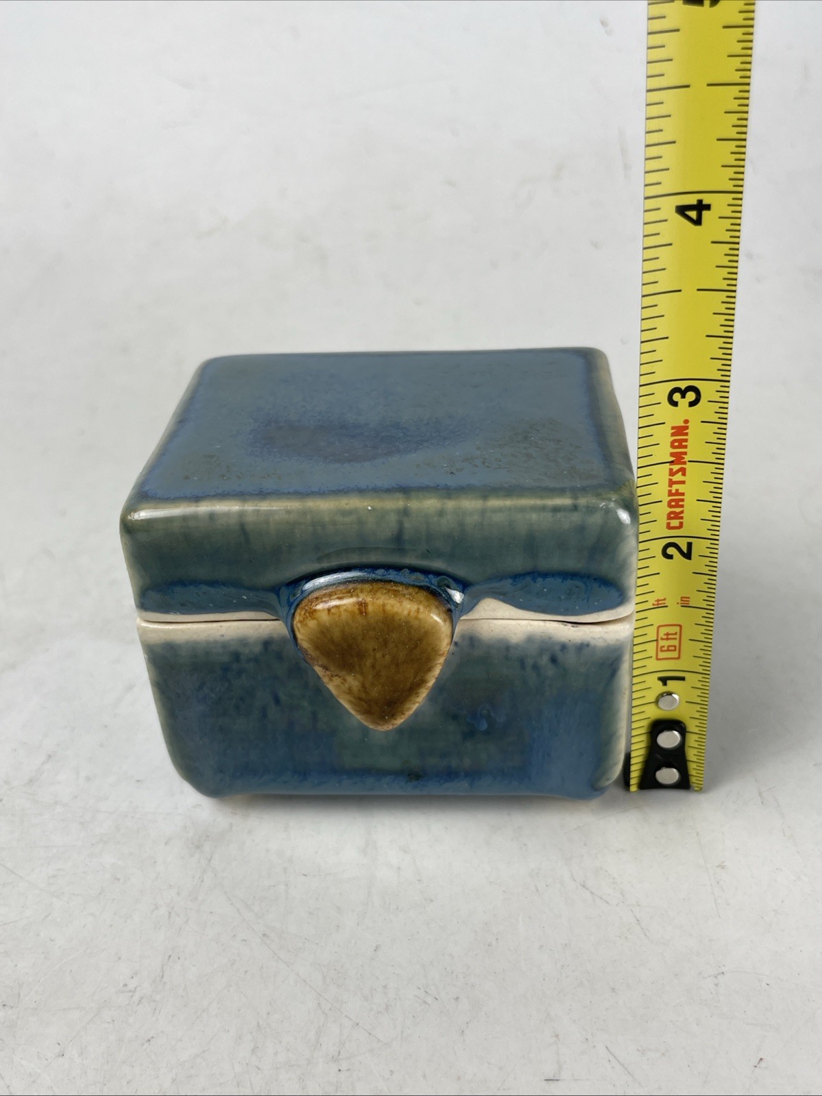 Handmade Art Pottery Rectangle Trinket Box, Keepsake, Ring Holder, Blue Green