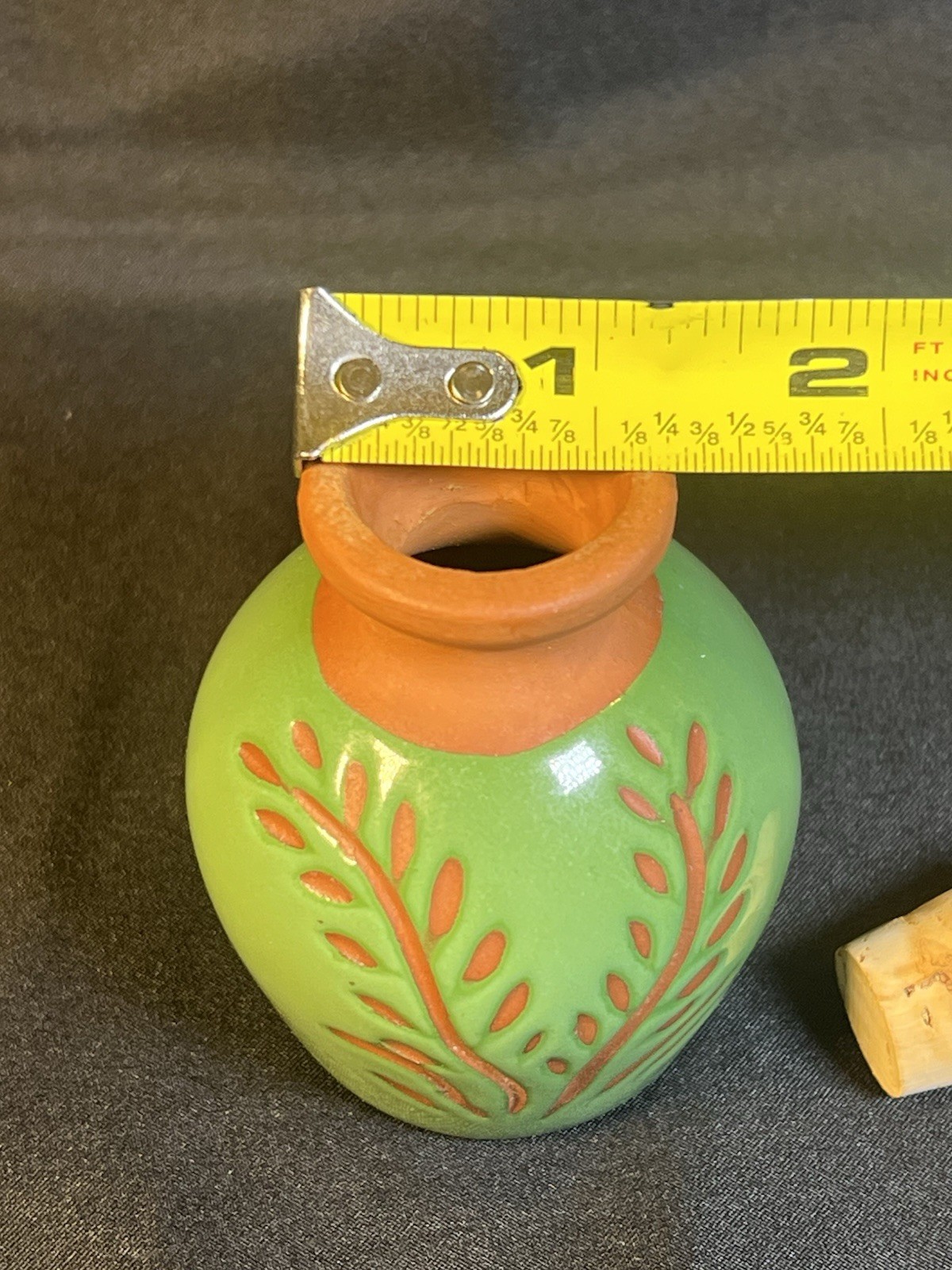 Vintage 2 7/8’’ Red ware Redware pottery Clay Glazed Floral small vase