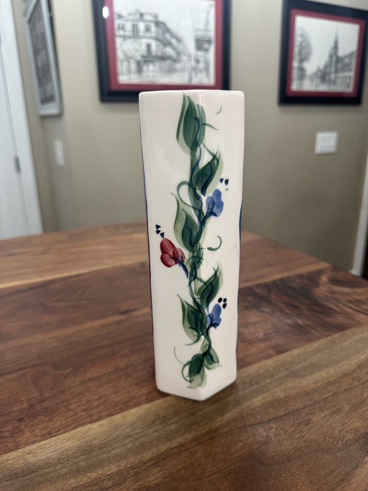 Gail Pittman Signed Hand Painted Floral Ceramic Vase Glossy Finish
