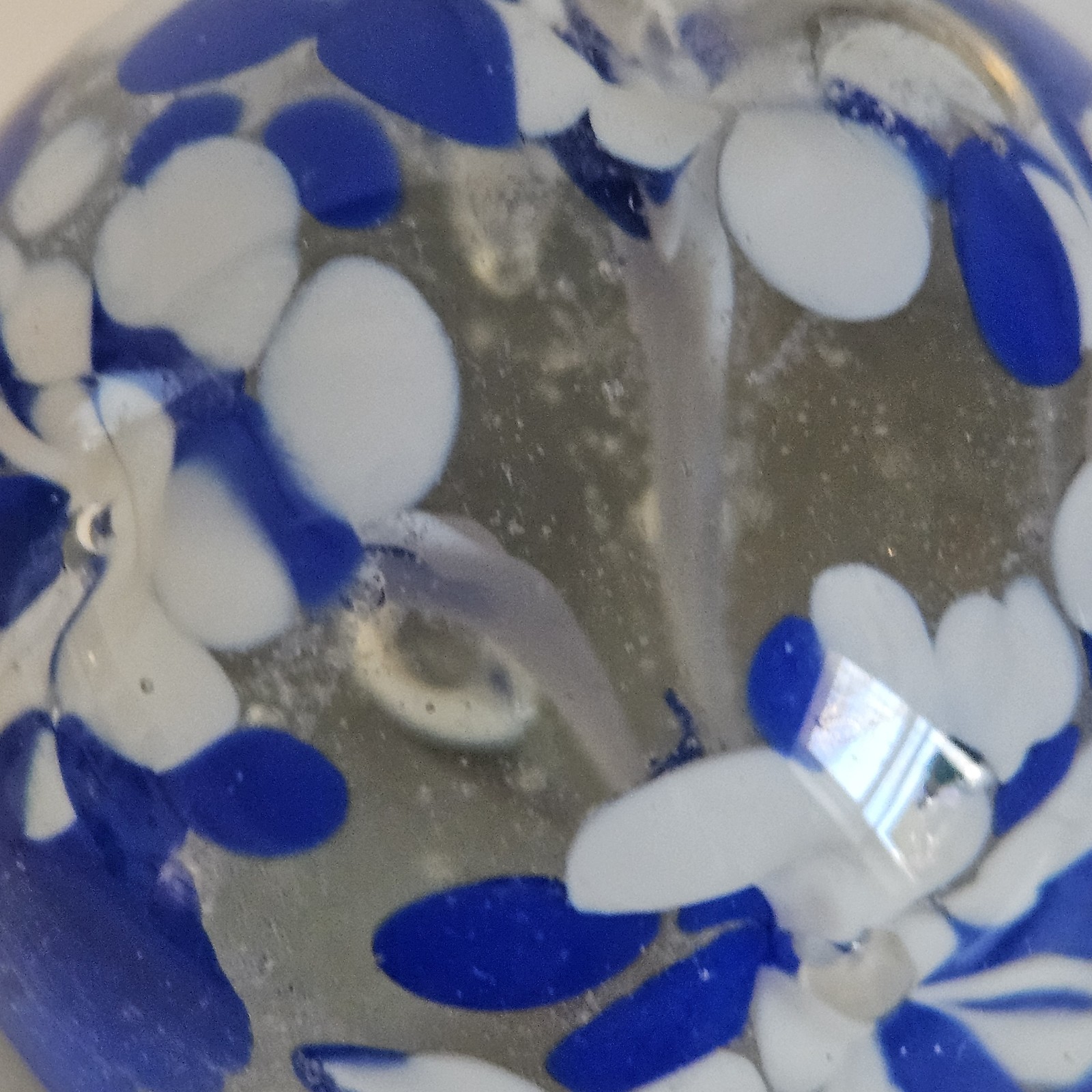 2 VTG Art Glass Paperweights – Blue & White Flower – Millefiori Silvestri Green