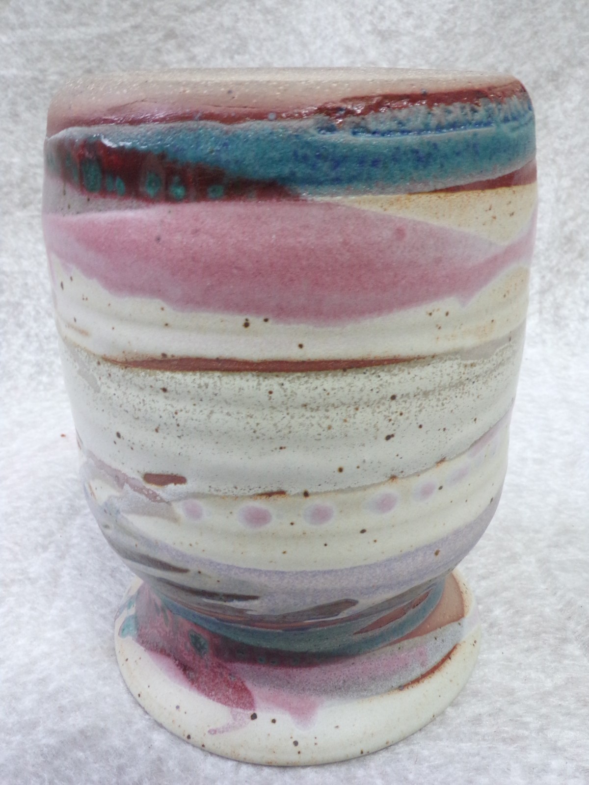 SWACK KUCK VINTAGE POTTERY HANDCRAFTED VASE MULTICOLOR SWIRL DESIGN 6-1/8″ TALL