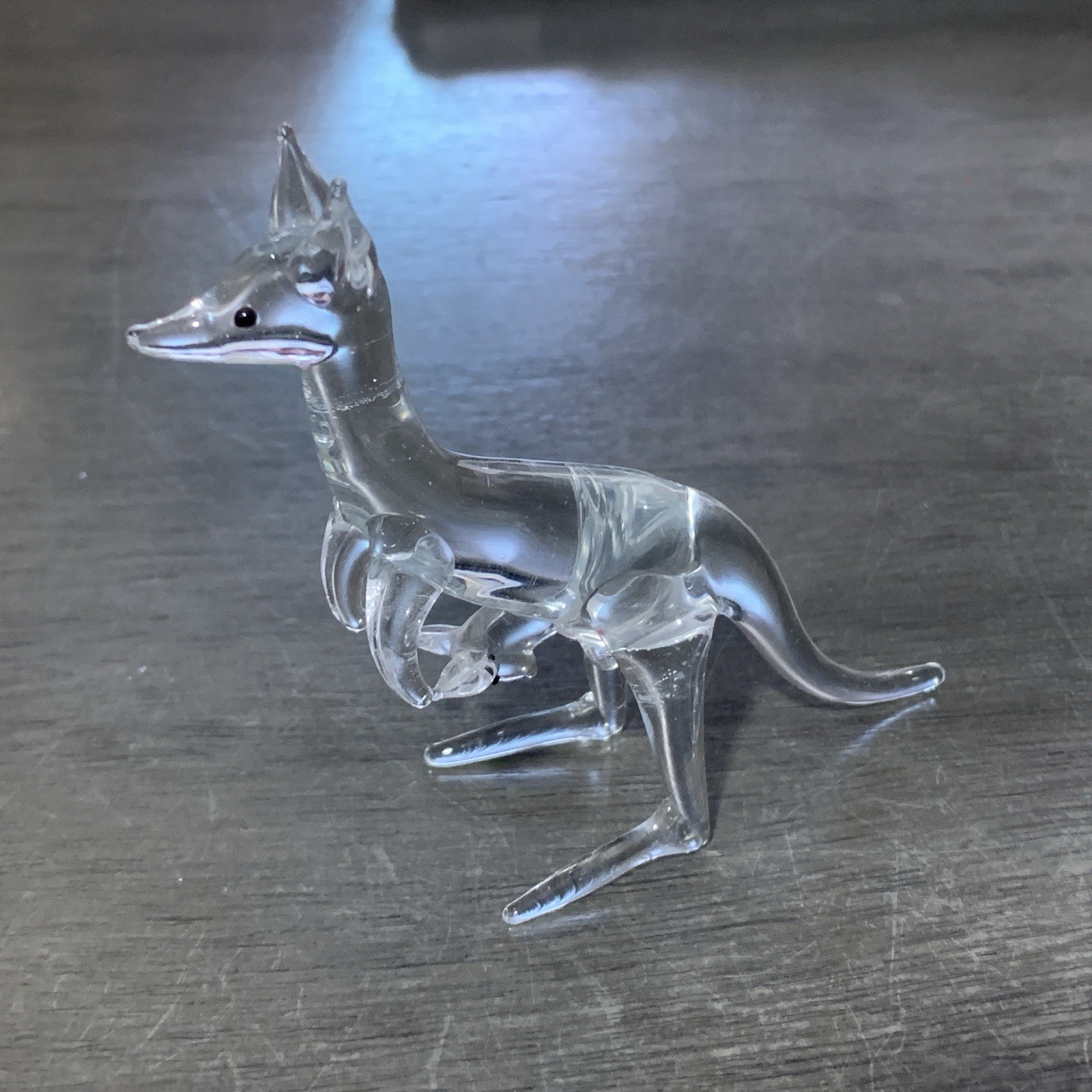 Blown Glass Kangaroo with Joey in Pouch Figurine Clear