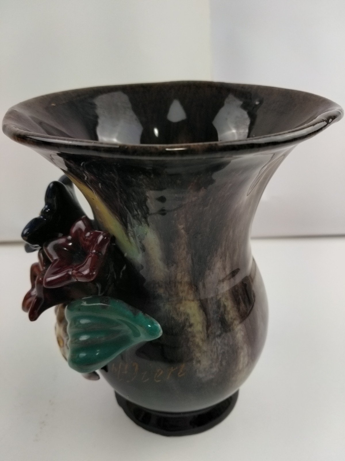 Vintage 3D Floral Glaze Multicolor Pottery Table Vase Decor Art Deco Drip Boho
