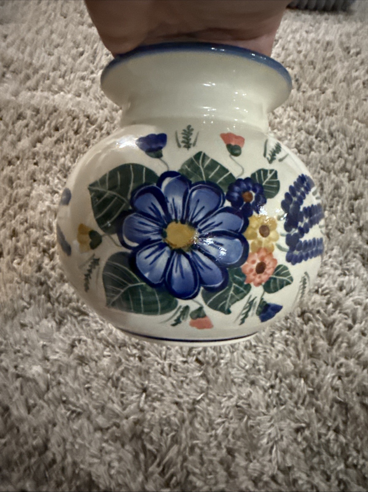 UNIKAT Handcrafted Polish Pottery Blue Flowers Vase Signed Marked Beautiful!!!