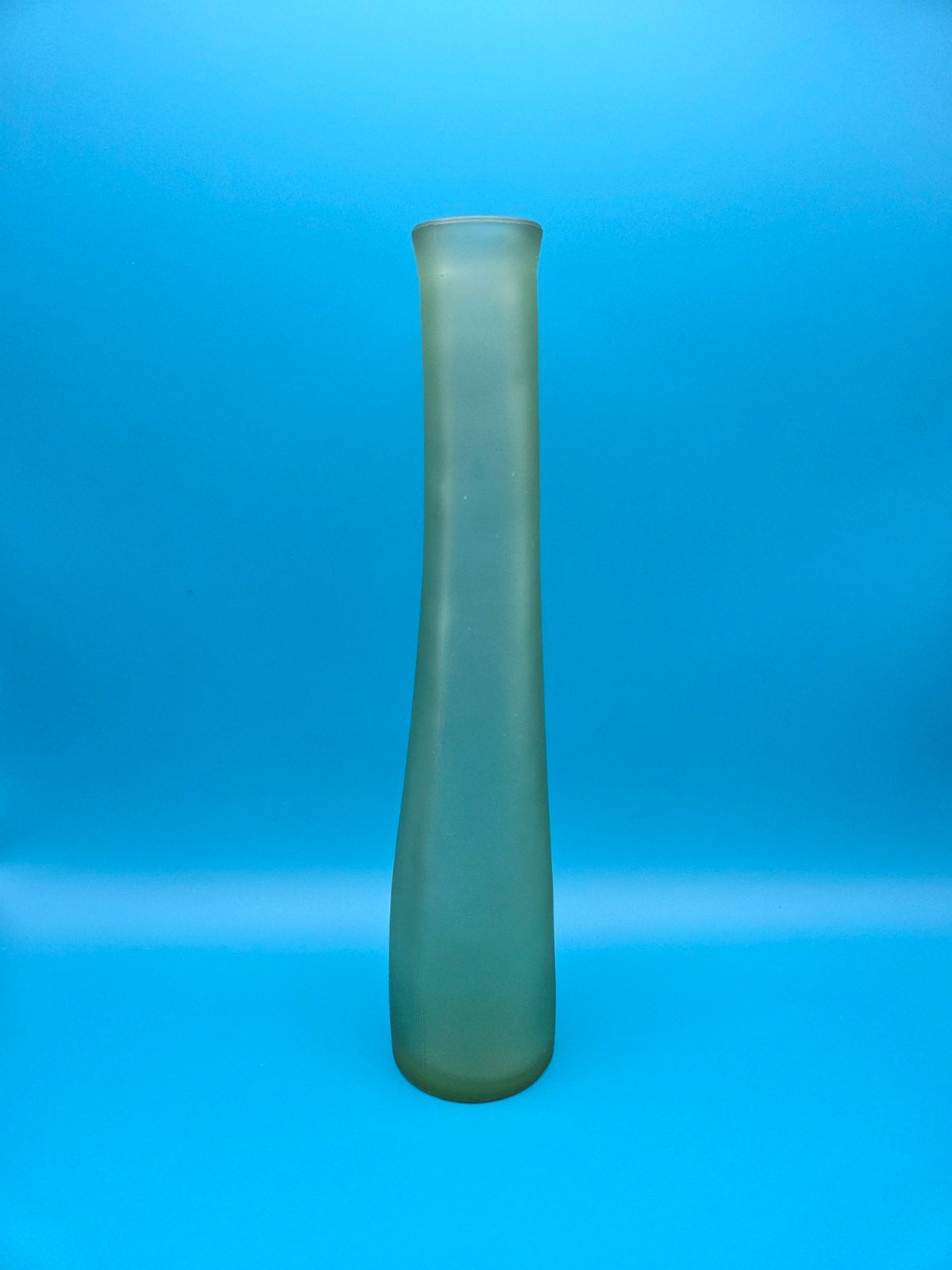 Vintage MCM Matte Green Frosted/Satin Art Glass Bud Vase Unique Cylinder Shape