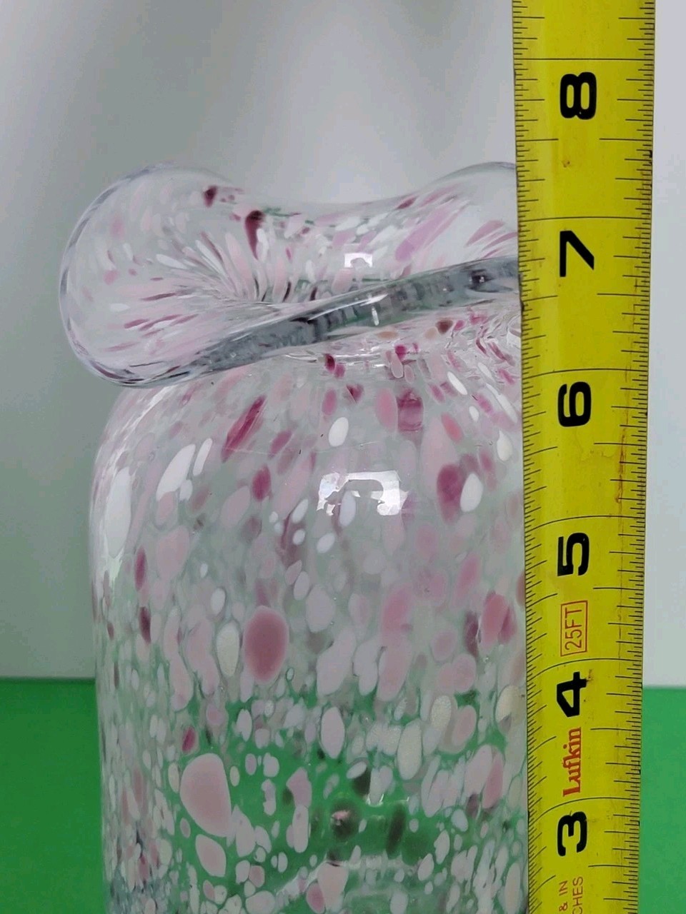 Vintage 7″ Ruffled Confetti Glass Vase Hand Blown Art Glass – Signed.