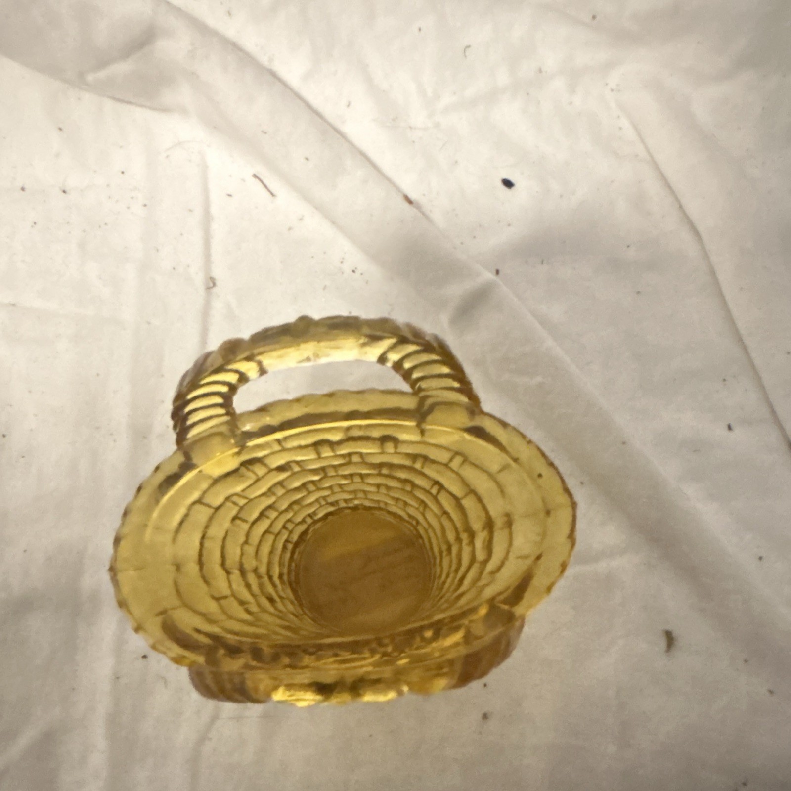 Unmarked Amber Glass Basketweave Oval Decorative Basket w/ Handle,