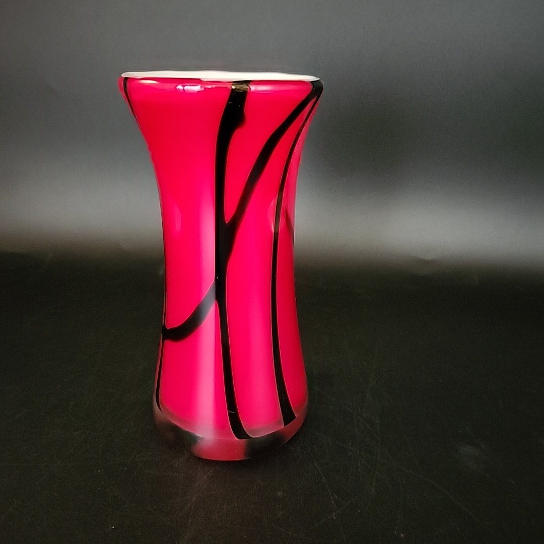 Red and Black Ribboned 6 1/4″ Cased Bud Vase Art Glass Hand Blown