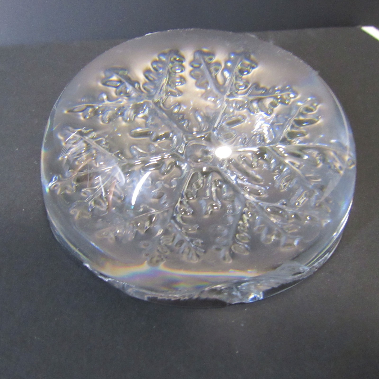 Vtg Glass Snowflake Paperweight Clear Leaded Crystal Holiday Winter Decor