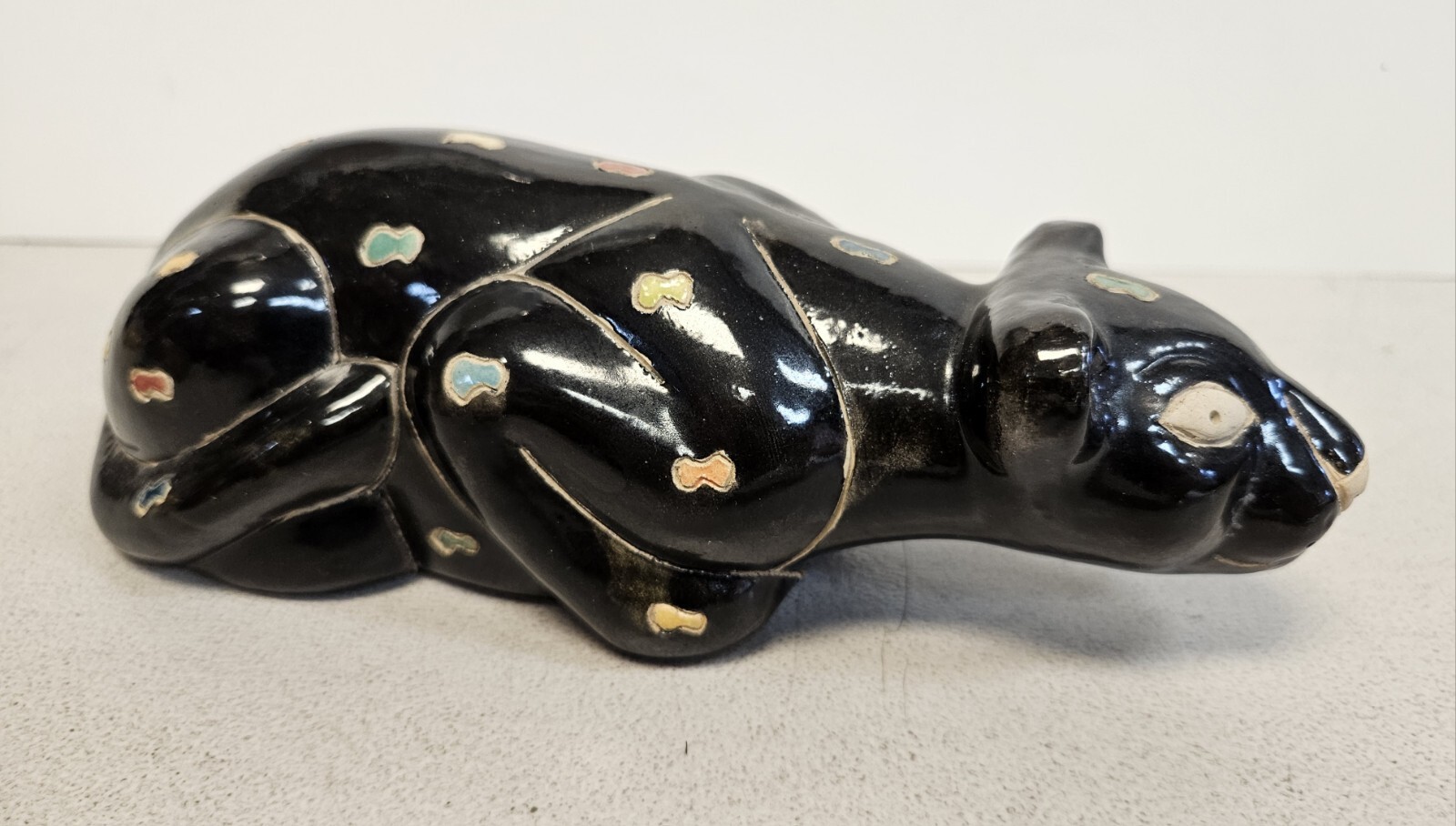Vintage South Africa Colorful BLACK PANTHER Fenix Raku Pottery Statue Figurine