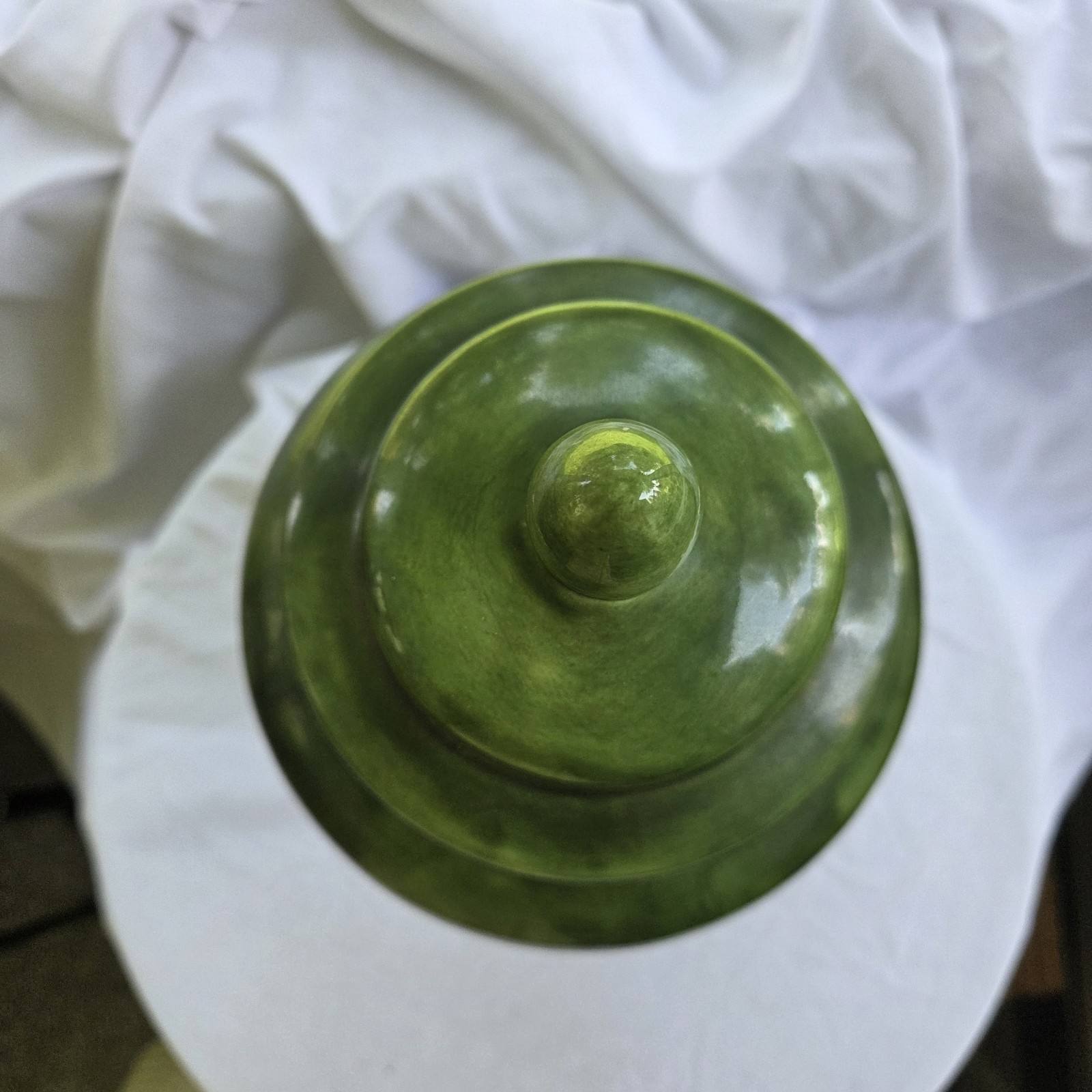 Handmade Studio Pottery Green Lidded Ginger Jar Urn Vase 15″ Tall Signed 1976