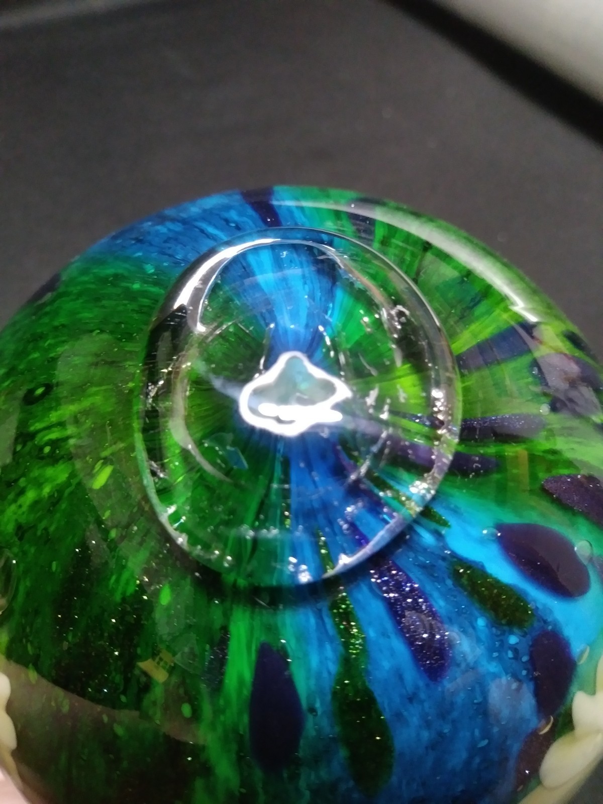 Multi-color Blown Art Glass Sphere w/stand, 12.5+ in circumference 4 in diameter
