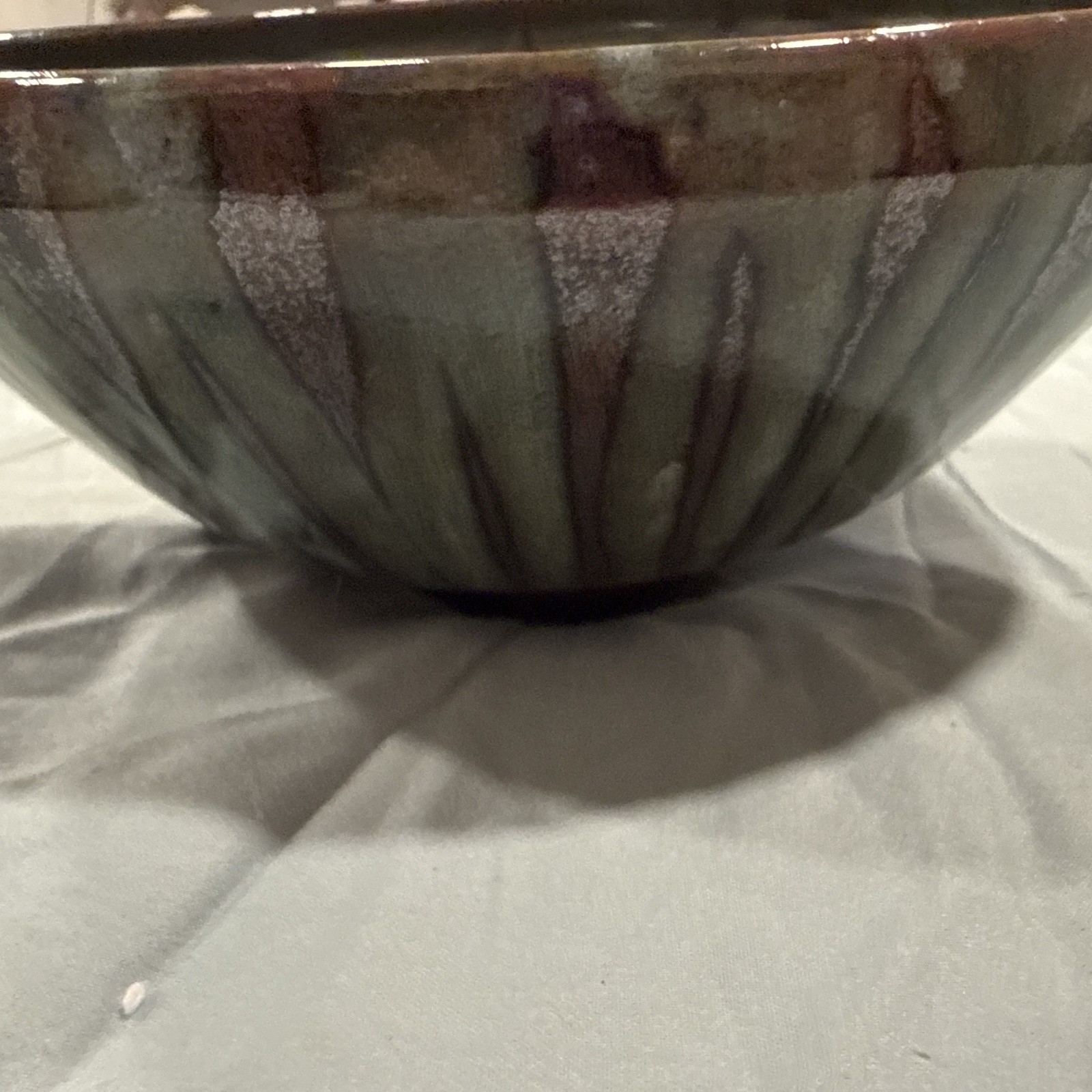 Studio Art Pottery Oil Lamp/Bud Vase Blue, Purple,Brown Drip Glaze