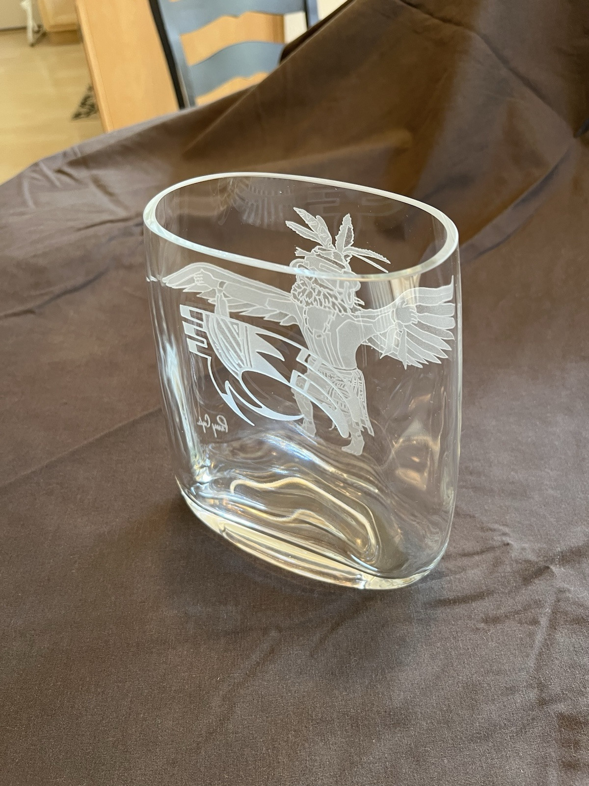 Vase Perry Coyle Kachina Eagle Dress Dancer Etched Glass Crystal