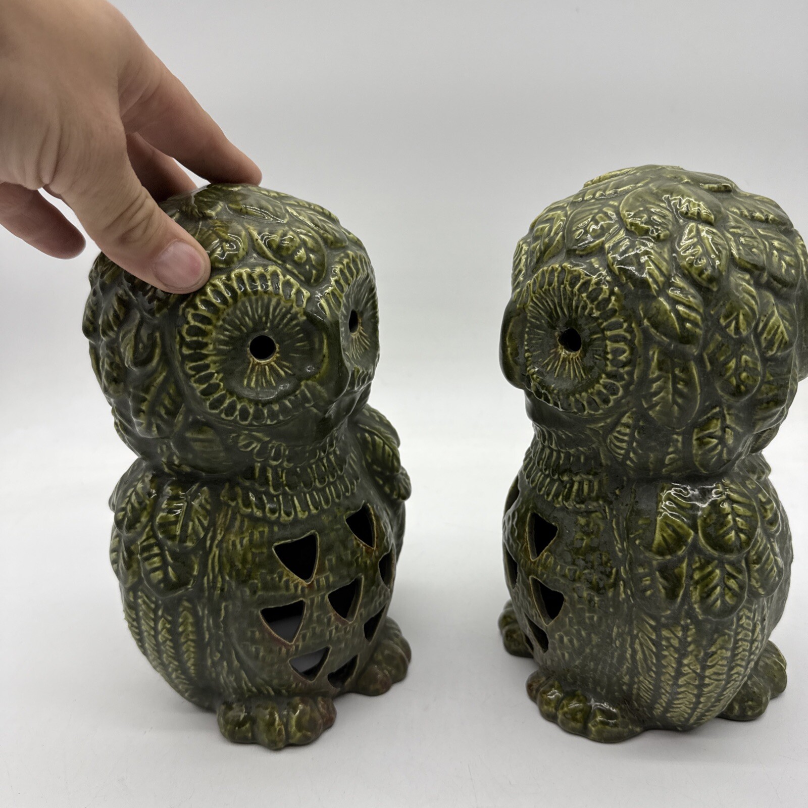 Lot 2 Vintage Brush McCoy Pottery OWL Green Lantern Light Retro MCM
