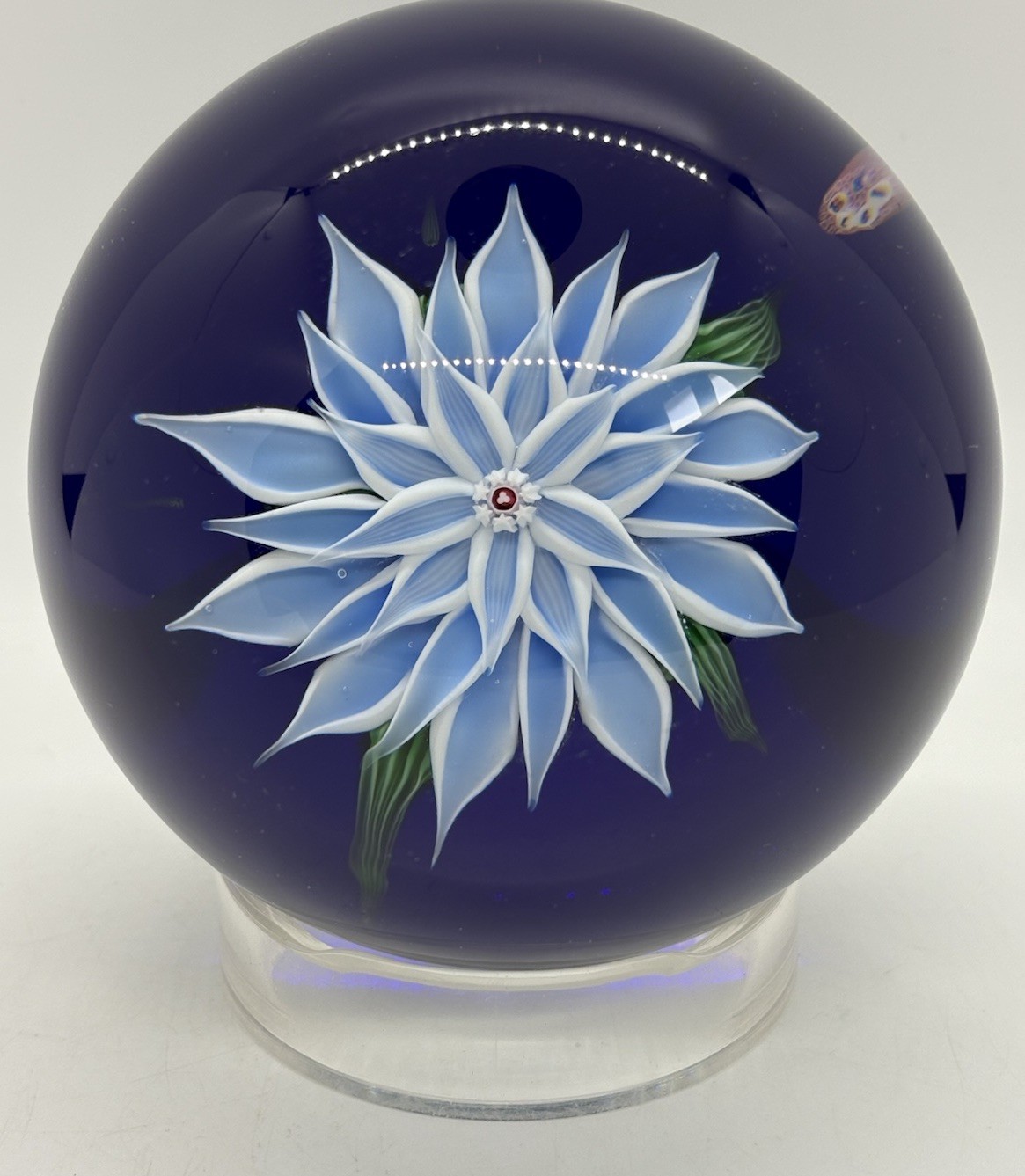 BACCARAT BLUE DAHLIA ON BLUE GROUND 1972 LIMITED EDITION #60 PAPERWEIGHT – RARE