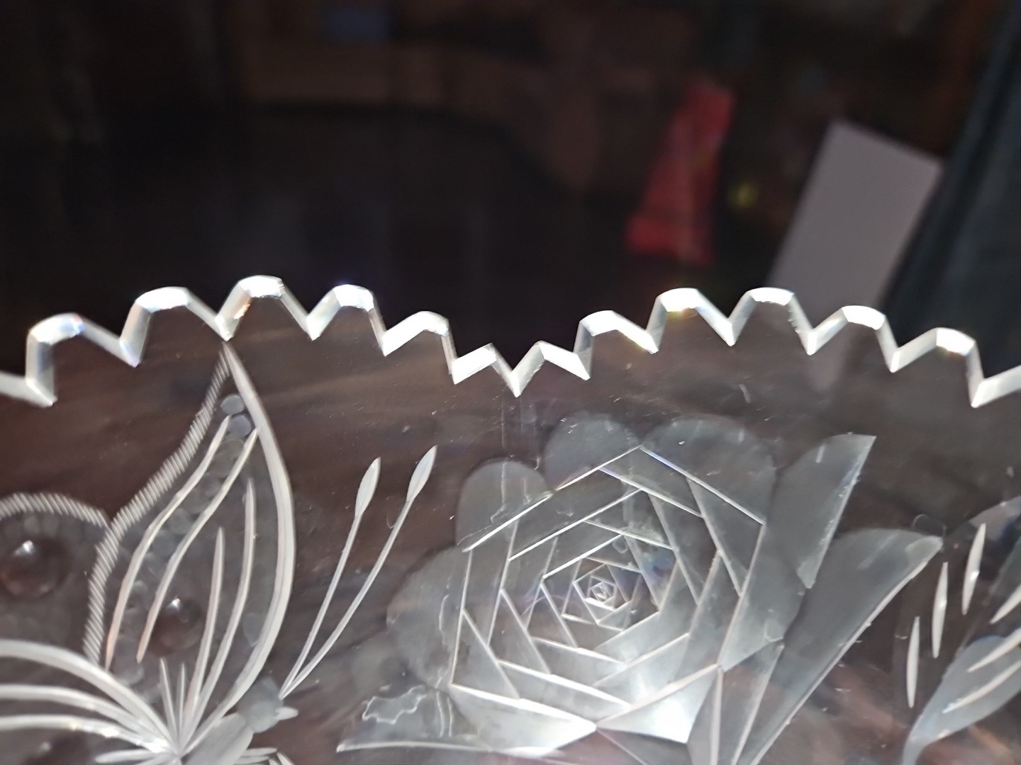 Huge 16-1/4″ VASE, American Brilliant Period Cut Glass Crystal Butterfly & Rose